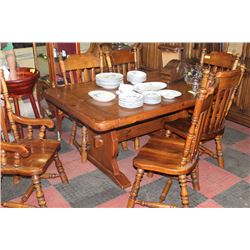 PINE TABLE W 2 LEAVES AND 6 CHAIRS