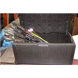 RATTAN STYLE PATIO STORAGE BOX W TIKI TORCHES