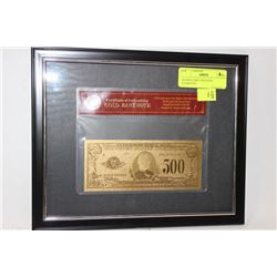 FRAMED 24KT GOLD $1000 BANKNOTE
