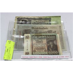 GERMAN 1000 MARK 1908, 5000 MARK 1922,