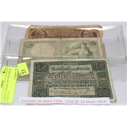 GERMAN 10 MARK 1906, 1920 AND 20 MARK 1914