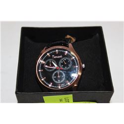 MENS ROSE GOLD WATCH WITH BLACK STRAP