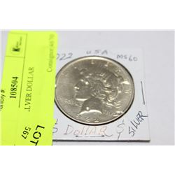1922 U.S. SILVER PEACE DOLLAR