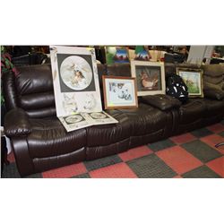 NEW BROWN LEATHER RECLINING SOFA W LOVE SEAT