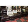 Image 1 : NEW BROWN LEATHER RECLINING SOFA W LOVE SEAT