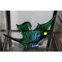 BLUE AND GREEN ART GLASS DISH