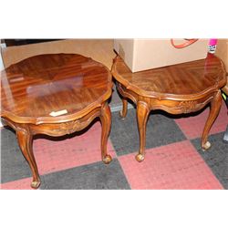 PAIR OF WOOD TONE END TABLES (SCRATCHED)