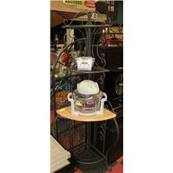 ESTATE WOOD AND METAL CORNER STAND