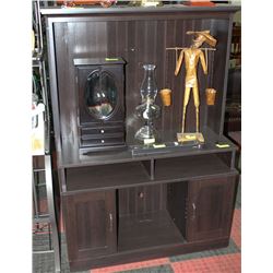 DK BROWN FLAT SCREEN TV WALL UNIT W/ 2 STORAGE