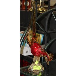 RED & AMBER ART GLASS CHICKEN