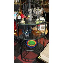 METAL AND GLASS CORNER STAND
