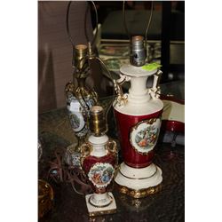 3 ANTIQUE LAMPS ( ALL WORKING ) NO SHADES