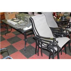 METAL AND GLASS PATIO TABLE W 6 CHAIRS