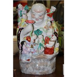LARGE PORCELAIN BUDDAH WITH CHILDREN