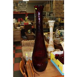 LARGE RED GLASS VASE