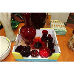 BOX OF CRANBERRY COLLECTION DISHES