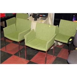 SHOWHOME CHROME AND GREEN FABRIC 4 PC ARMCHAIR SET