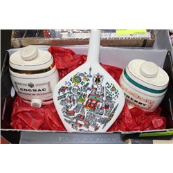 BOX W/ VINTAGE WADE DECANTERS &