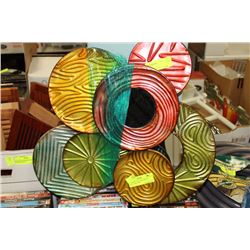 TWO PIECE COLOURED METAL WALL HANGINGS