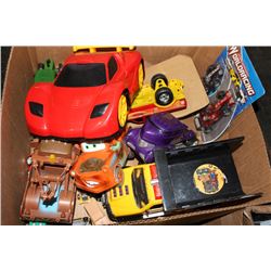 BOX W/ DIE CAST CARS & TONKA TRUCKS, ETC.