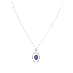 14KT White Gold 3.89 ctw Tanzanite and Diamond Pendant With Chain