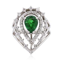 14KT White Gold 2.08 ctw Tsavorite and Diamond Ring