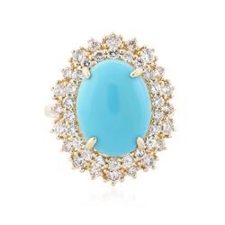 14KT Yellow Gold 5.81 ctw Turquoise and Diamond Ring