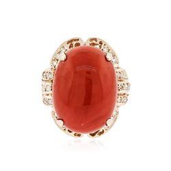 14KT Rose Gold 20.93 ctw Coral and Diamond Ring