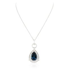 14KT White Gold 29.77 ctw Blue Topaz and Diamond Pendant With Chain