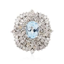 14KT White Gold 1.74 ctw Aquamarine and Diamond Ring