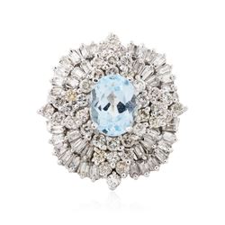 14KT White Gold 1.74 ctw Aquamarine and Diamond Ring