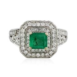 14KT White Gold 0.83 ctw Emerald and Diamond Ring