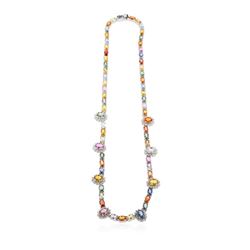 14KT White Gold 39.46 ctw Multicolor Sapphire and Diamond Necklace