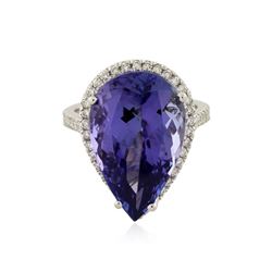 14KT White Gold GIA Certified 14.81 ctw Tanzanite and Diamond Ring