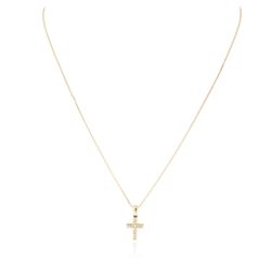 14KT Yellow Gold 0.10 ctw Diamond Cross Pendant With Chain