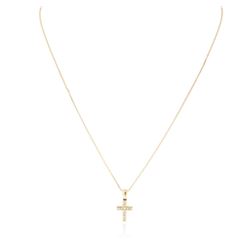 14KT Yellow Gold 0.10 ctw Diamond Cross Pendant With Chain