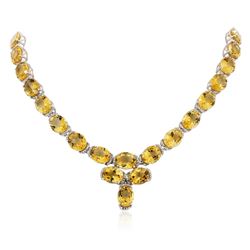 PLATED SILVER 136.31 ctw Citrine and White Topaz Necklace