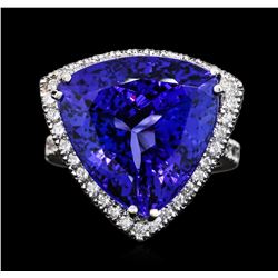 14KT White Gold GIA Certified 22.37 ctw Tanzanite and Diamond Ring