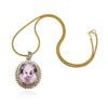 Image 1 : 14KT Yellow Gold GIA Certified 59.31 ctw Kunzite and Diamond Pendant With Chain