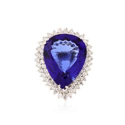 14KT White Gold GIA Certified 23.20 ctw Tanzanite and Diamond Ring