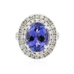 14KT White Gold 5.29 ctw Tanzanite and Diamond Ring