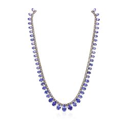 14KT White Gold 44.29 ctw Tanzanite and Diamond Necklace