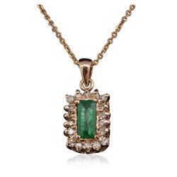 14KT Rose Gold 0.91 ctw Emerald and Diamond Pendant With Chain