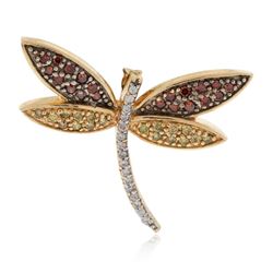 14KT Yellow Gold 0.22 ctw Ruby and Diamond Dragonfly Pendant