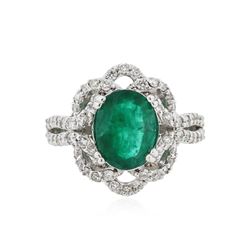 14KT White Gold 2.30 ctw Emerald and Diamond Ring