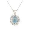 Image 2 : 14KT White Gold 6.42 ctw Chrysocolla and Diamond Pendant With Chain