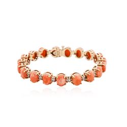 14KT Rose Gold 16.91 ctw Coral and Diamond Bracelet