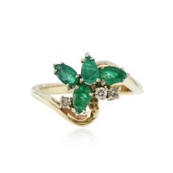 14KT Yellow Gold 0.92 ctw Emerald and Diamond Ring