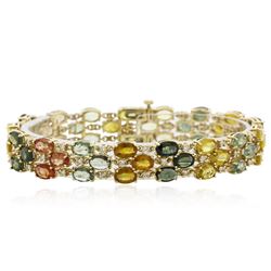 14KT Yellow Gold 28.17 ctw Multicolor Sapphire and Diamond Bracelet