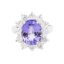 14KT White Gold 3.80 ctw Tanzanite and Diamond Ring